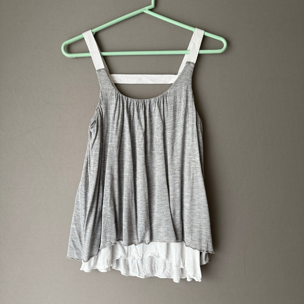 AMADI‎ Gray Tiered Ruffle Hem Tank Top Size S Layered boho lagenlook